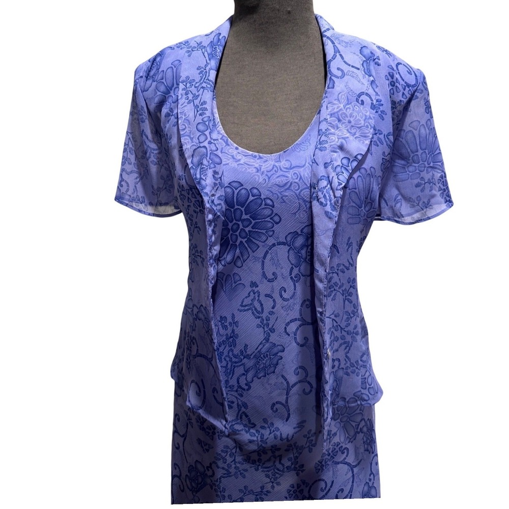K Studio Womens Vintage 2 Piece Floral Midi Dress and Blouse Set Lavender Size 8